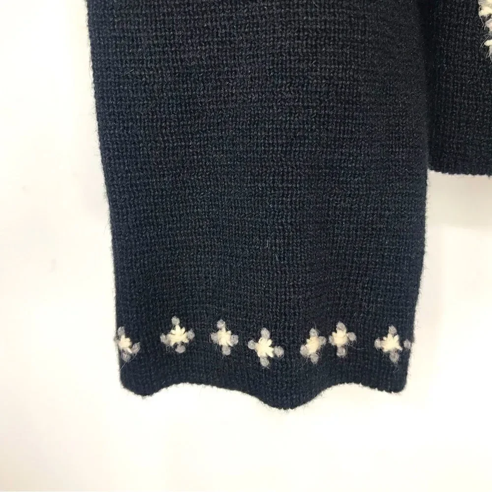 Woolrich Black Knit Snowman Snowflake Zip Up Cardigan Holiday Ski Lodge Sweater